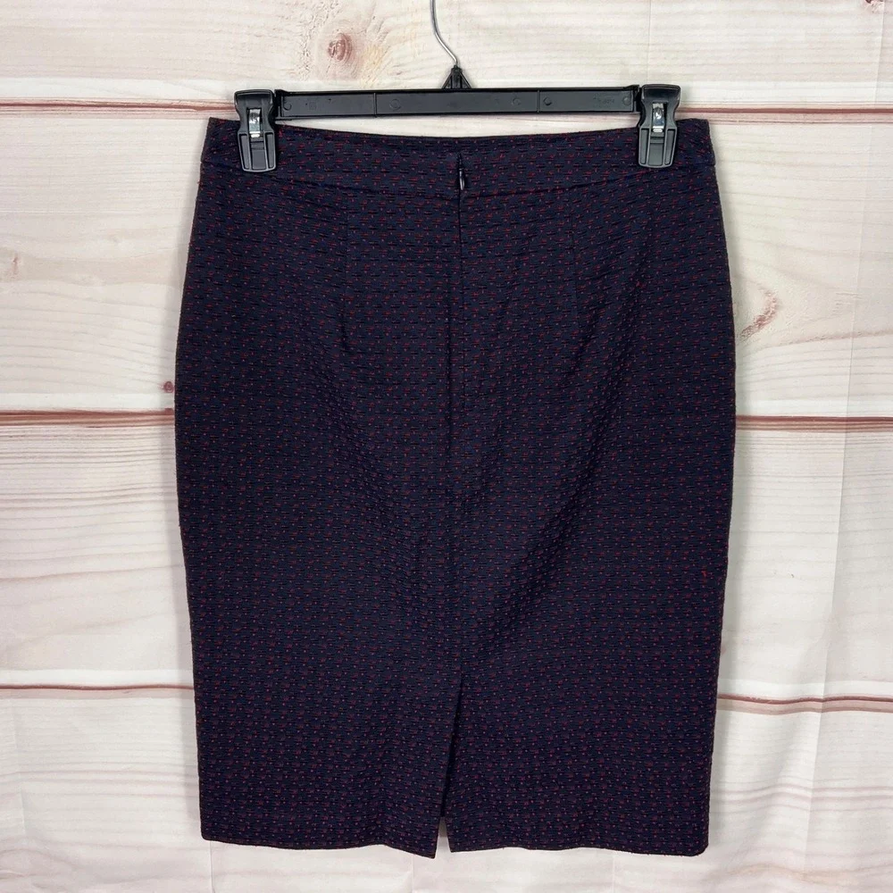 Ann‎ Taylor Skirt Womens 10 Blue Red Texture Pencil Straight Lined Knee Length